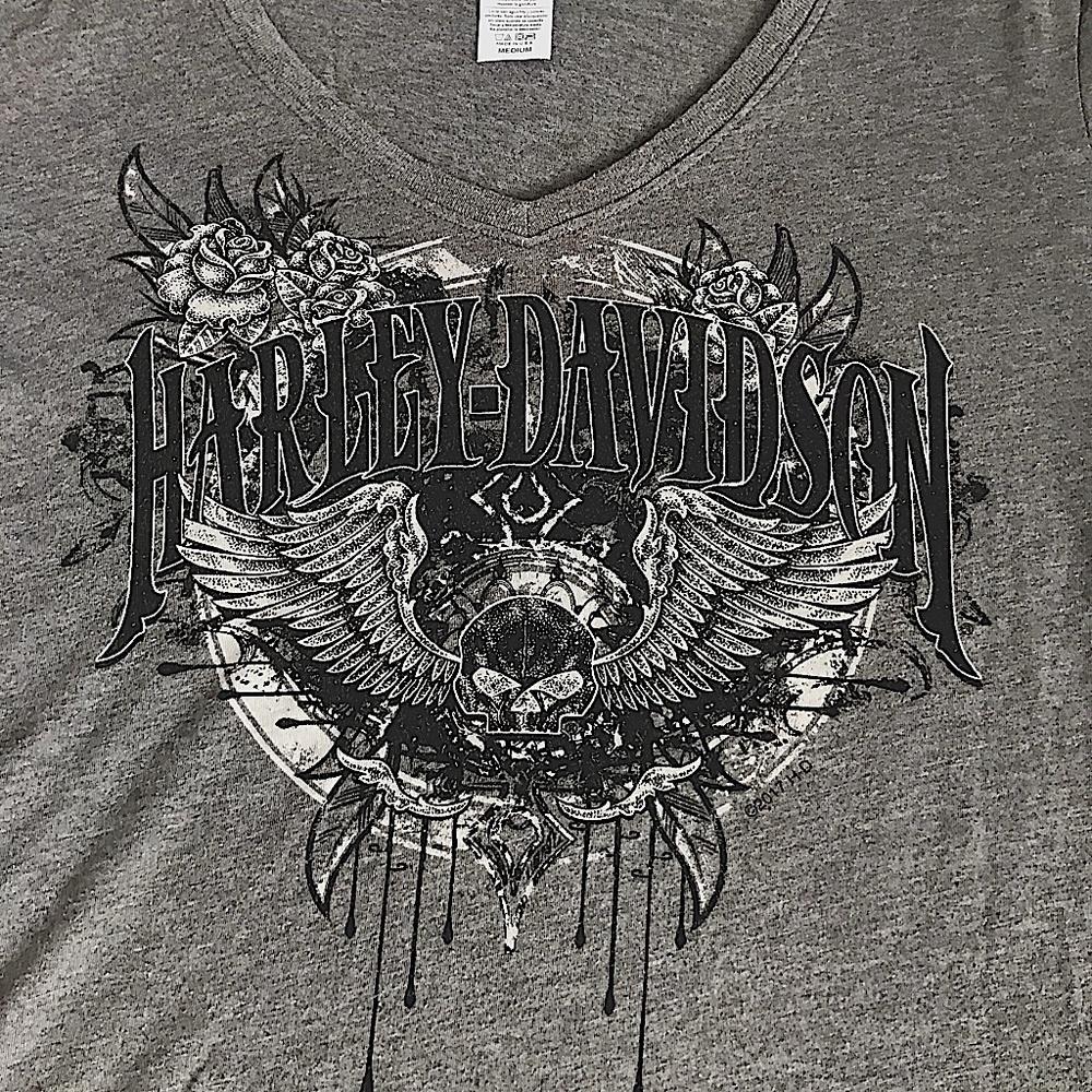 Harley Davidson long sleeve knit light grey v-neck super comfy pullover shirt